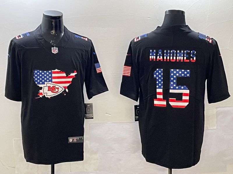 Men Kansas City Chiefs #15 Mahomes Black national flag 2025 Nike Vapor Limited NFL Jersey style 1